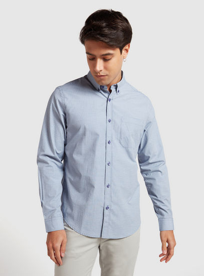 Checked Shirt with Long Sleeves and Button-Down Collar