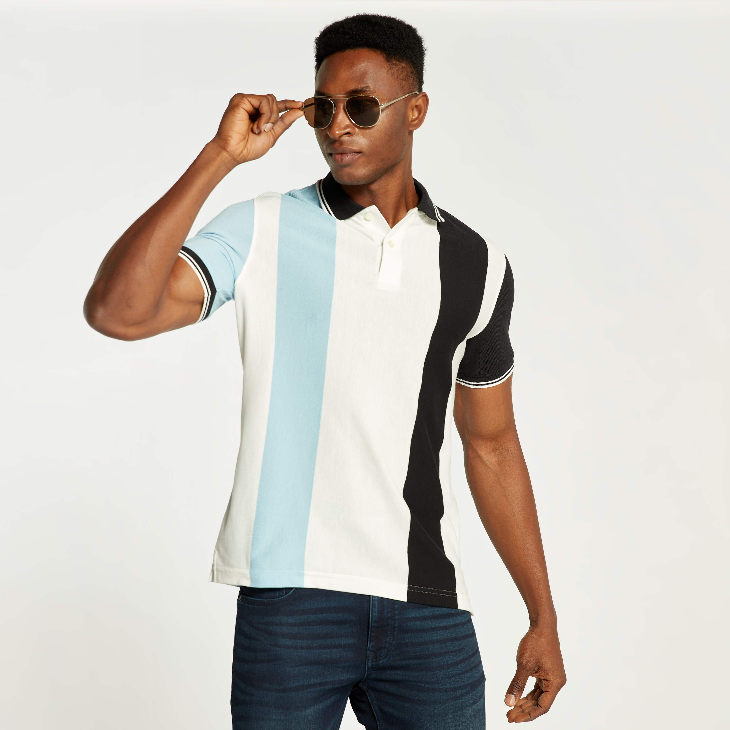 Shop Striped Polo T shirt with Short Sleeves Online Max Bahrain