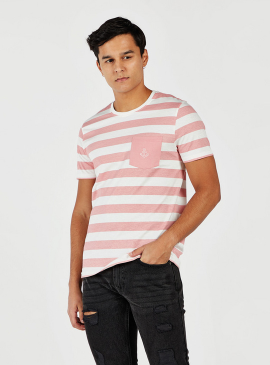 Striped T-shirt with Short Sleeves and Chest Pocket