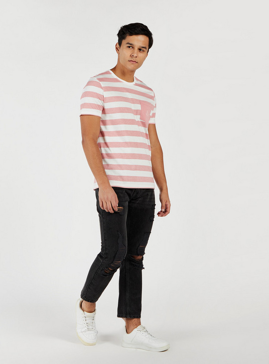 Striped T-shirt with Short Sleeves and Chest Pocket