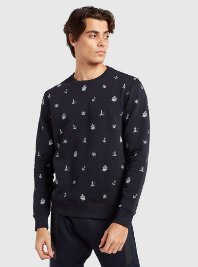 All-Over Printed Sweatshirt with Round Neck and Long Sleeves-Hoodies & Sweatshirts-image-0