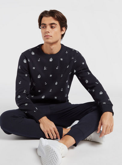 All-Over Printed Sweatshirt with Round Neck and Long Sleeves-Hoodies & Sweatshirts-image-1