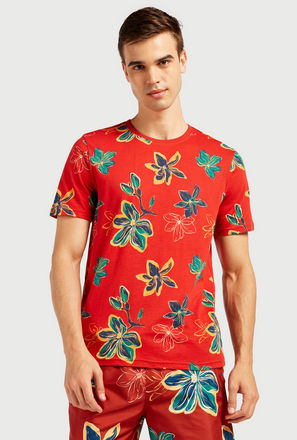 All-Over Printed T-shirt with Round Neck and Short Sleeves