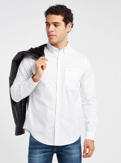All-Over Printed Oxford Shirt with Long Sleeves and Chest Pocket