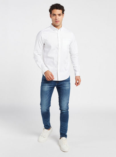 All-Over Printed Oxford Shirt with Long Sleeves and Chest Pocket