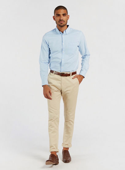 Solid Oxford Shirt with Long Sleeves and Button-Down Collar
