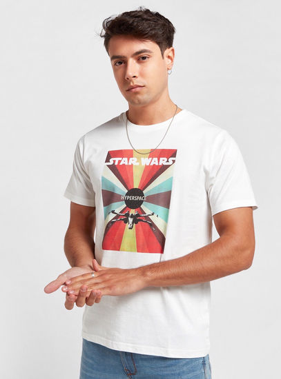 Star Wars Print T-shirt with Round Neck and Short Sleeves