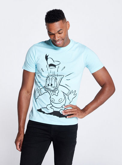 Donald Duck Print Crew Neck T-shirt with Short Sleeves