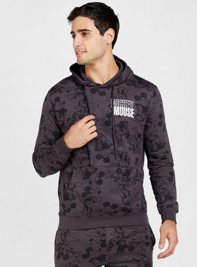 All Over Mickey Mouse Print Hooded Sweatshirt with Long Sleeves