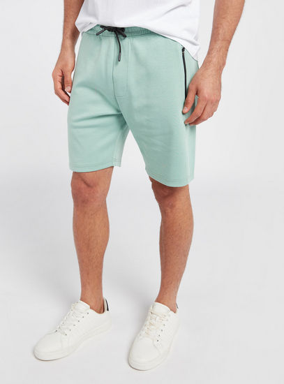 Solid Mid-Rise Shorts with Drawstring Closure and Pockets-Shorts-image-0