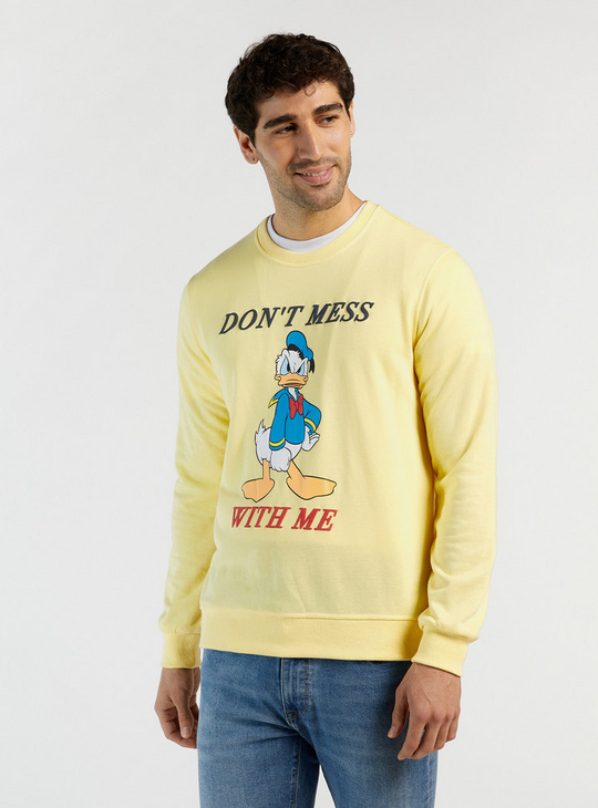 Donald Duck Print Sweatshirt with Round Neck and Long Sleeves