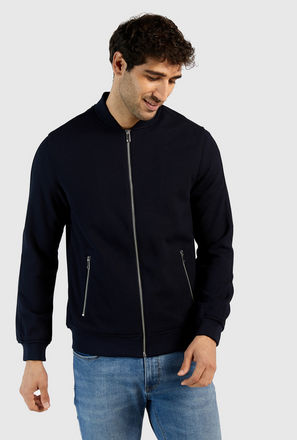 Solid Bomber Jacket with Long Sleeves and Pockets