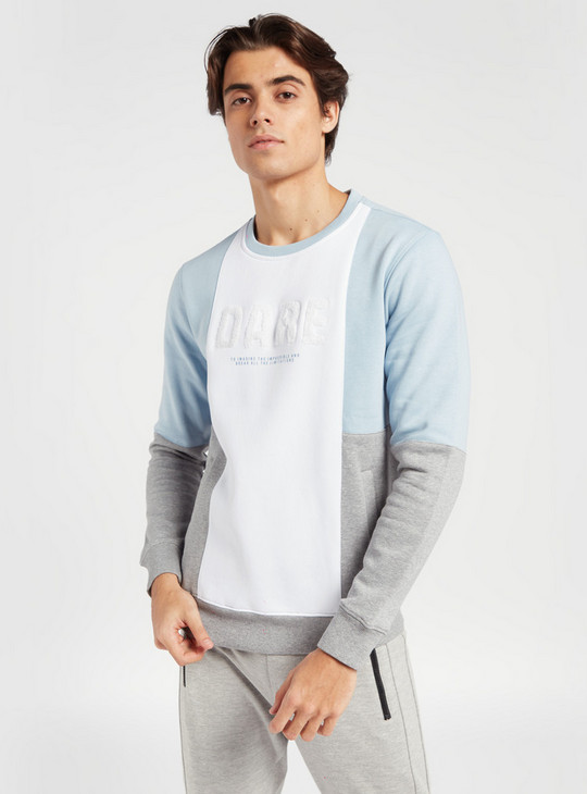Colourblock Sweatshirt with Round Neck and Long Sleeves