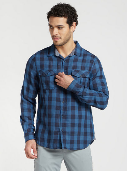Checked Shirt with Long Sleeves and Pockets