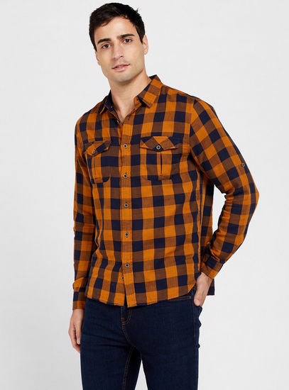 Checked Shirt with Long Sleeves and Pockets
