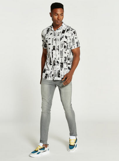 All Over Print Shirt with Short Sleeves and Button Closure-Shirts-image-1