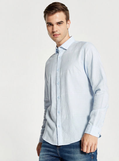 Striped Dobby Shirt with Long Sleeves and Button Closure