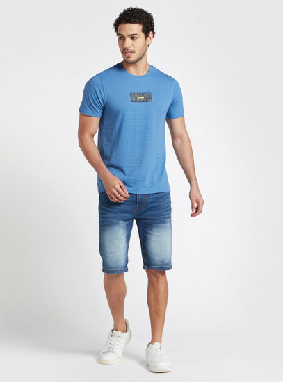 Solid Mid-Rise Shorts with Button Closure and Pockets-Slim-image-0