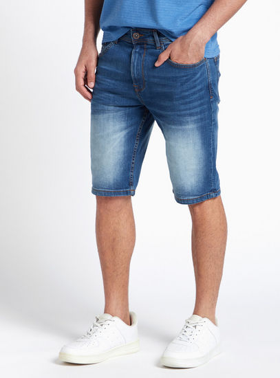 Solid Mid-Rise Shorts with Button Closure and Pockets-Slim-image-1