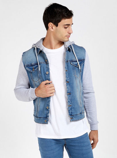 Denim Jacket with Long Sleeves and Hood