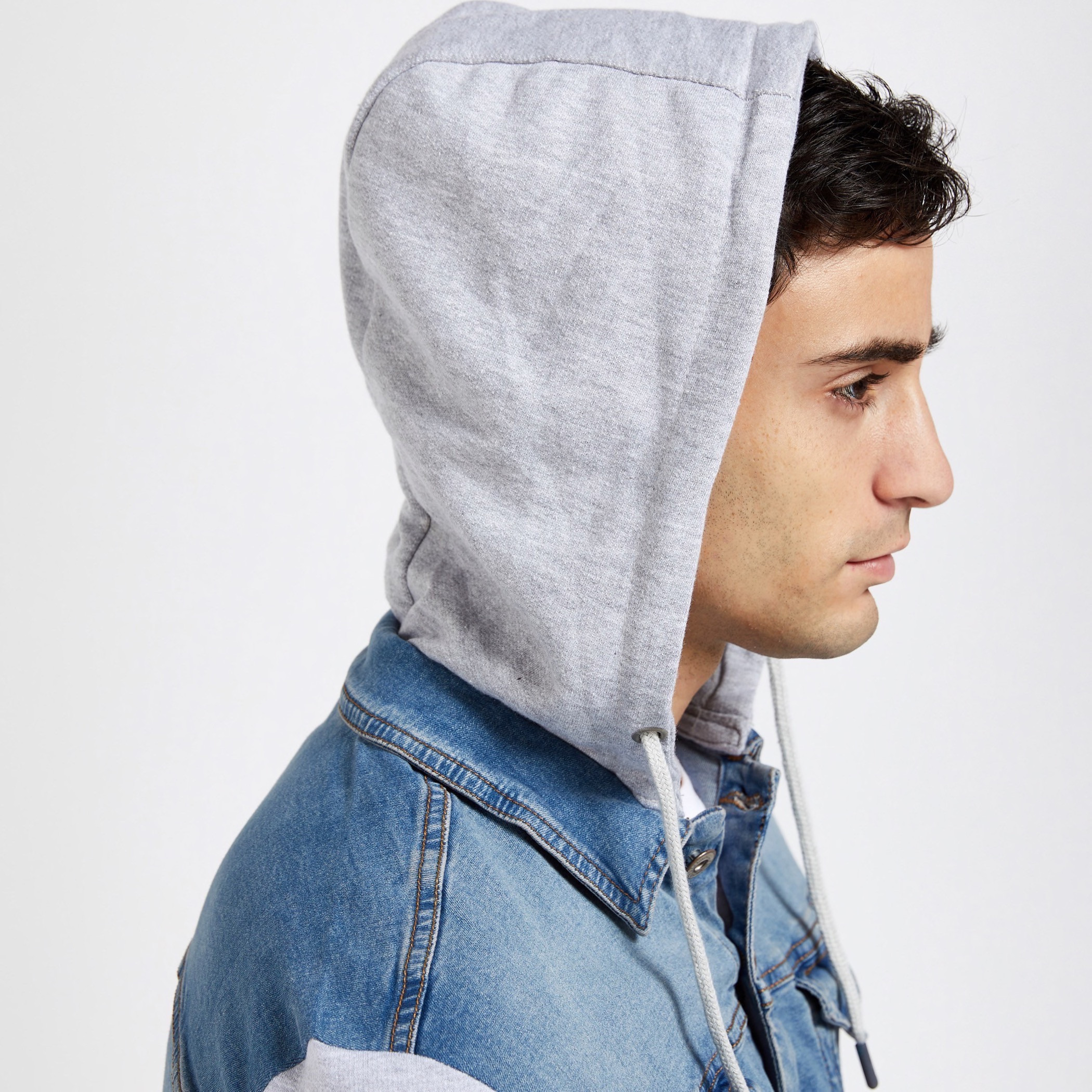 Men's denim jacket hooded long sales sleeve hoodie