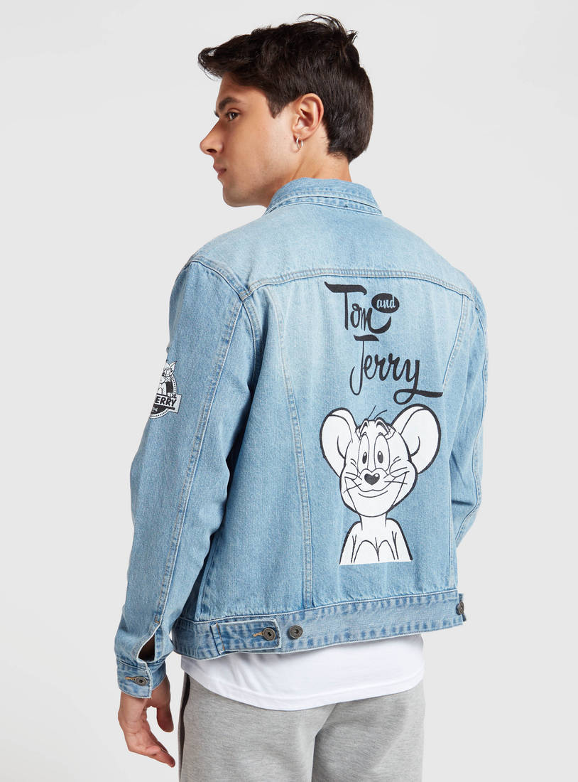 Shop Tom and Jerry Print Denim Jacket with Long Sleeves and Chest Pockets  Online
