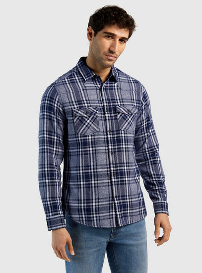 Checked Shirt with Long Sleeves and Pockets-Shirts-image-0