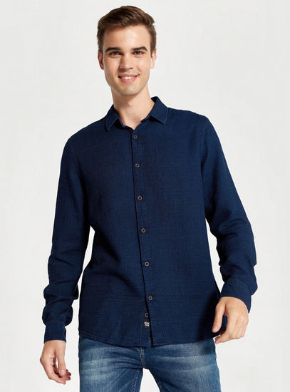 Textured Shirt with Long Sleeves and Button Up Closure
