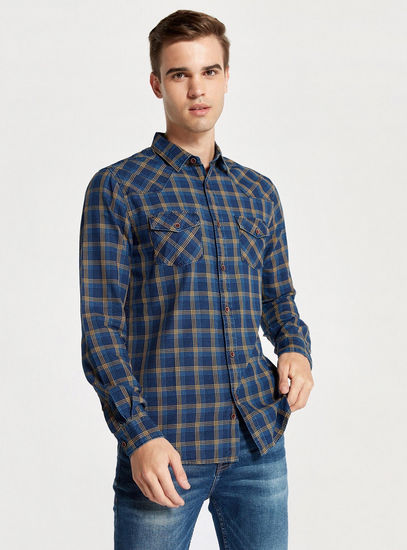 Checked Long Sleeves Button Up Shirt with Chest Pockets