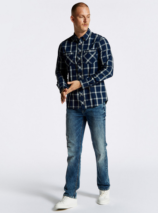 Checked Shirt with Chest Pocket and Long Sleeves