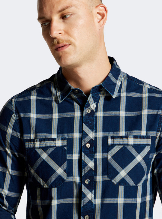 Checked Shirt with Chest Pocket and Long Sleeves