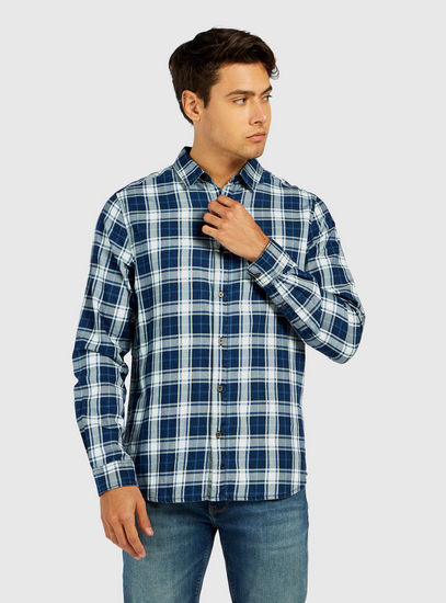 Checked Shirt with Long Sleeves and Button Closure