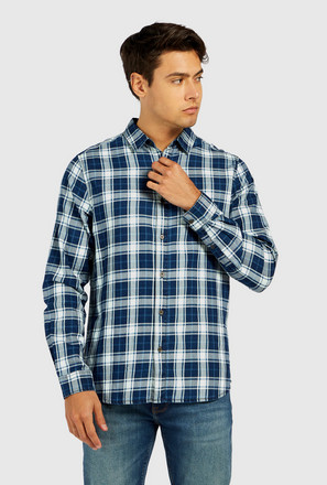 Checked Shirt with Long Sleeves and Button Closure
