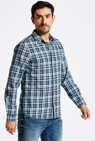 Checked Twill Shirt with Long Sleeves and Button Closure