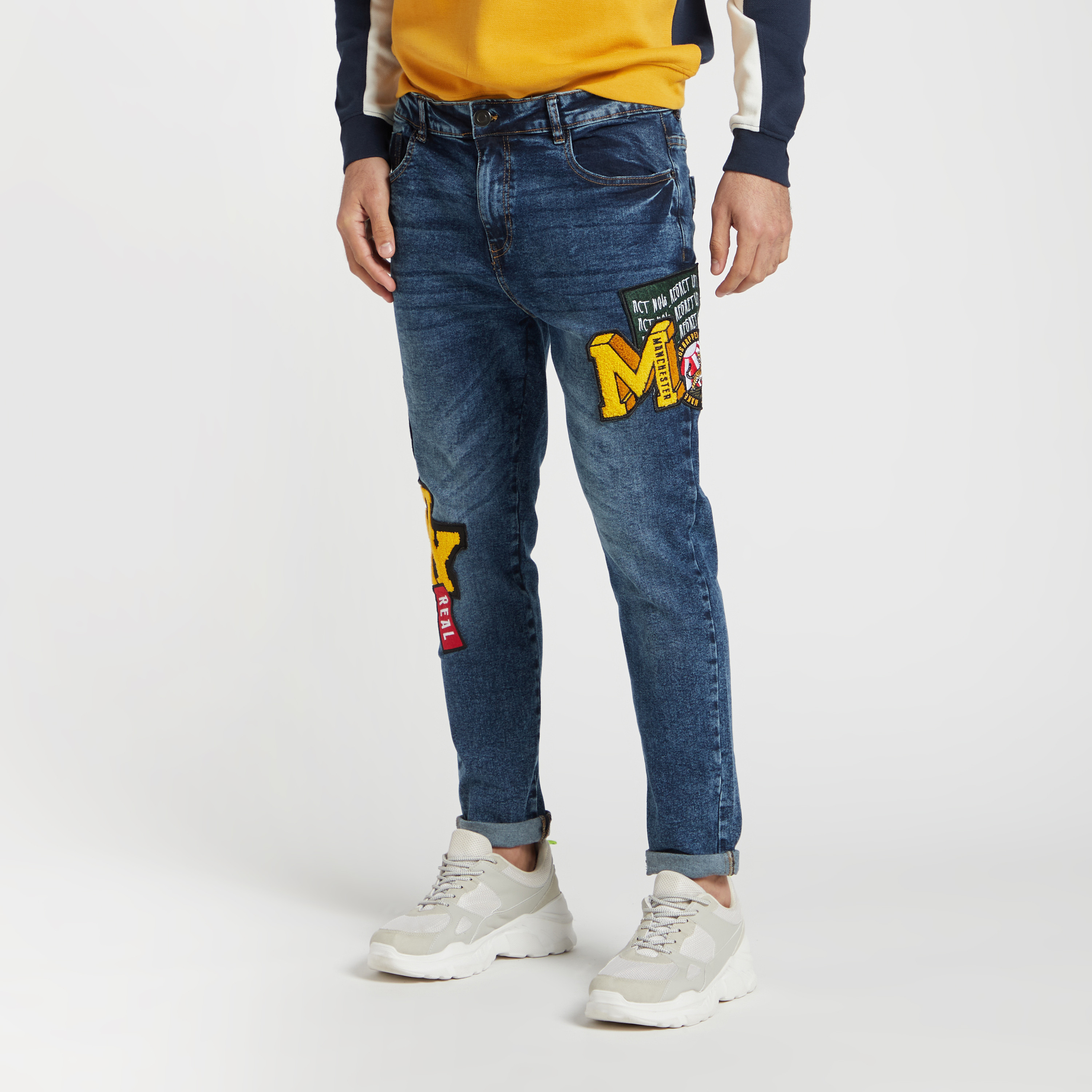 Patched jeans deals mens