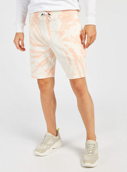 Tie-Dye Print Mid-Rise Shorts with Drawstring Closure and Pockets-Shorts-image-0