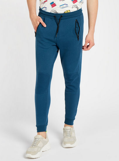 Solid Panelled Joggers with Drawstring Closure and Pockets