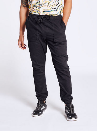 Solid Cargo Joggers with Drawstring Closure