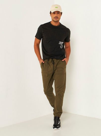Solid Cargo Joggers with Drawstring Closure