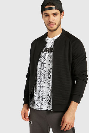Textured Bomber Jacket with Long Sleeves and Pockets