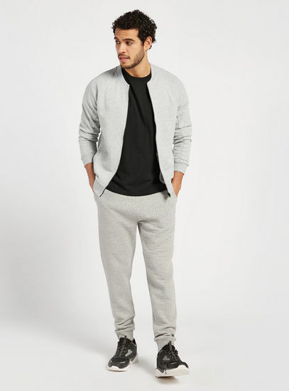 Textured Bomber Jacket with Long Sleeves and Pockets-Jackets-image-1