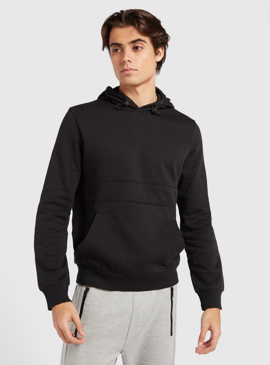 Solid Panelled Sweatshirt with Hood and Long Sleeves