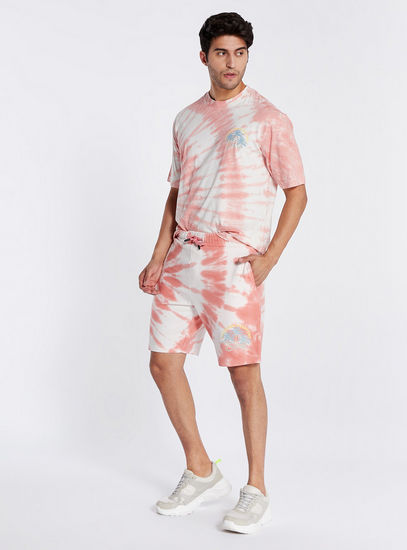 Tie and Dye Print Crew Neck T-shirt with Short Sleeves