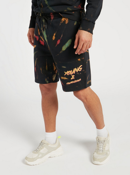Tie-Dye Print Knee Length Shorts with Pockets and Drawstring Closure