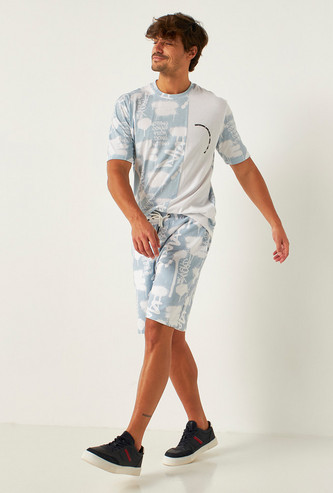 All-Over Print Panelled T-shirt with Short Sleeves and Crew Neck