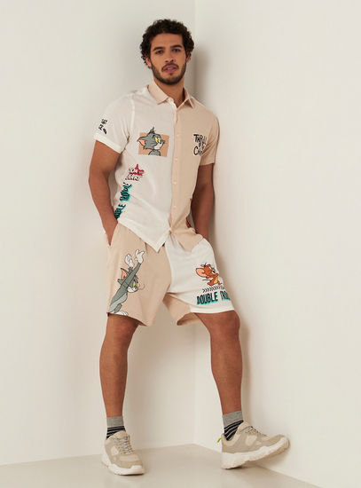 Tom and Jerry Print Shirt with Short Sleeves and Button Closure