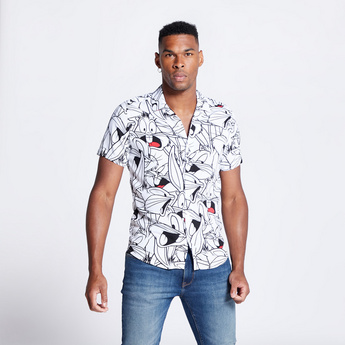All-Over Bugs Bunny Print Short Sleeves Shirt with Spread Collar