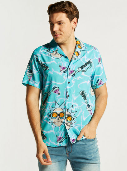Rick and Morty Print Shirt with Short Sleeves and Button Closure
