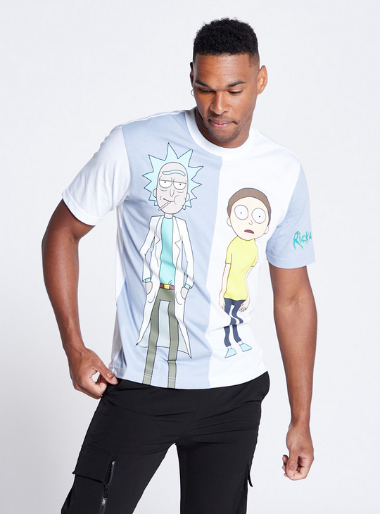 Rick and Morty Print T-shirt with Round Neck and Short Sleeves