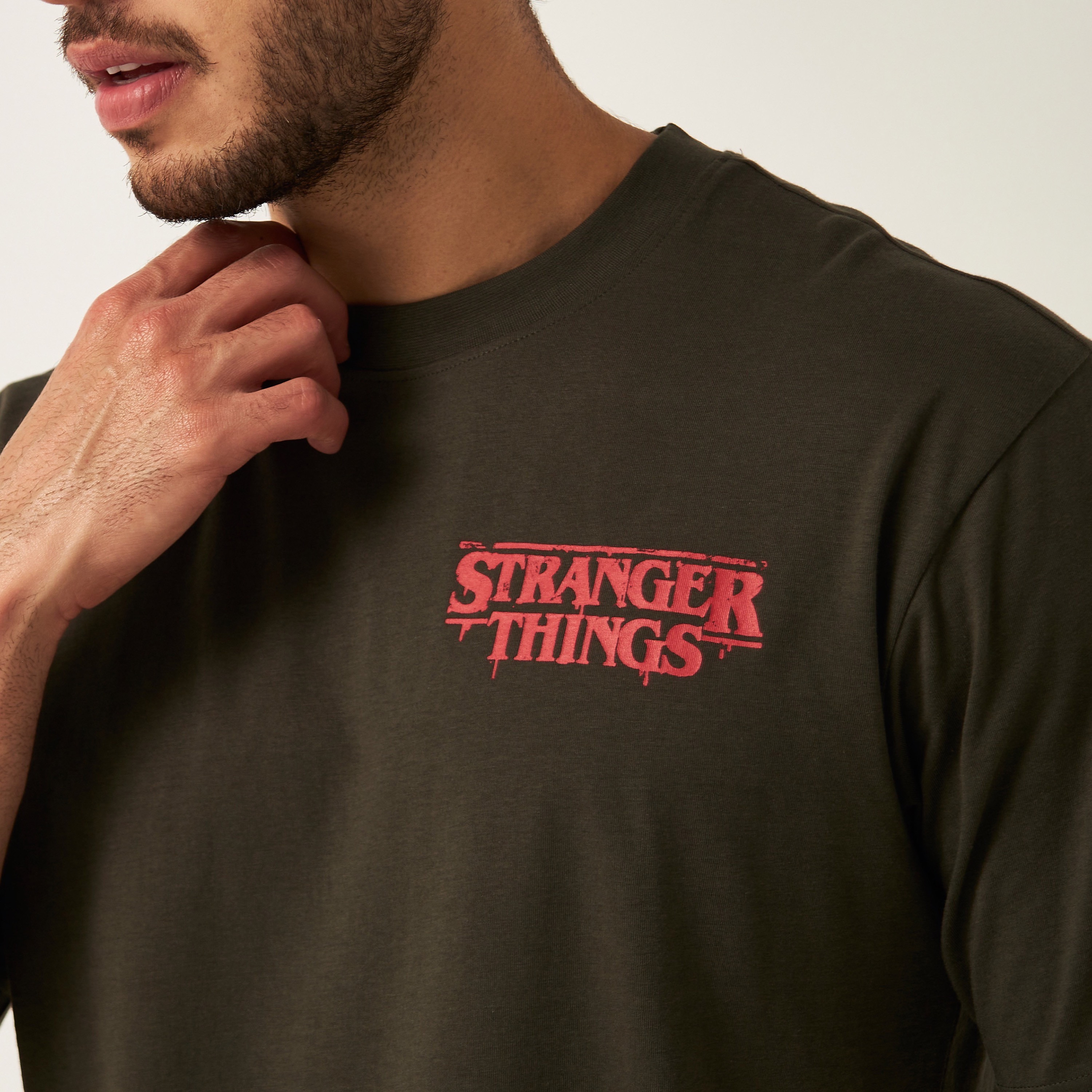 Shop Stranger Things Print Crew Neck T shirt with Short Sleeves Online Max Kuwait